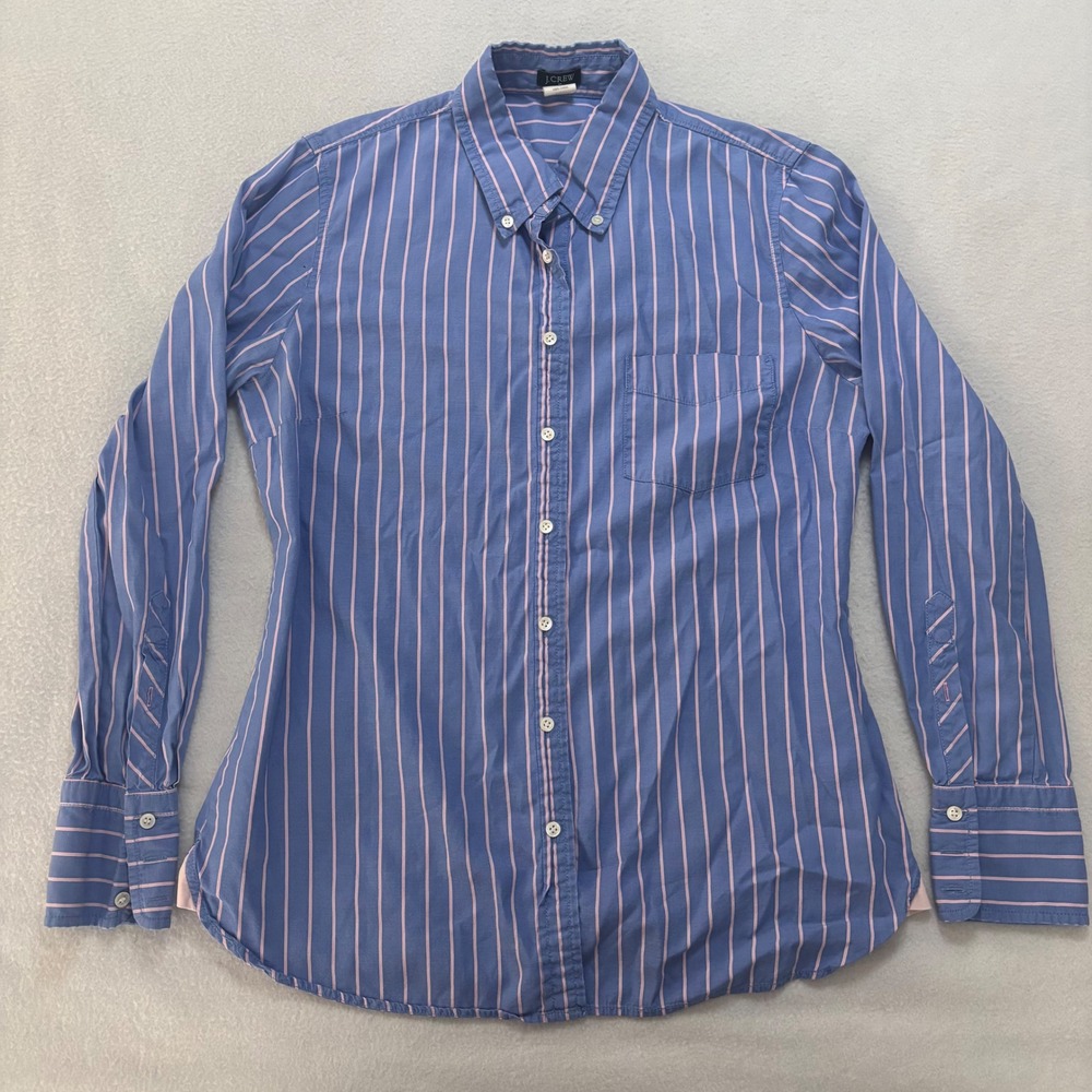J. Crew Womens Blue Pink Striped Cotton Button Down Shirt Style 77724 Size M